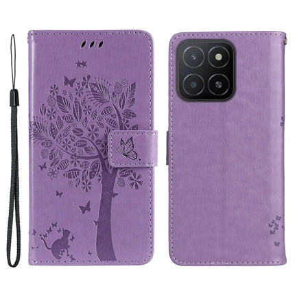 For Honor X5b / X5b Plus Case Cat Tree Pattern Flip Leather Phone Cover - Light Purple