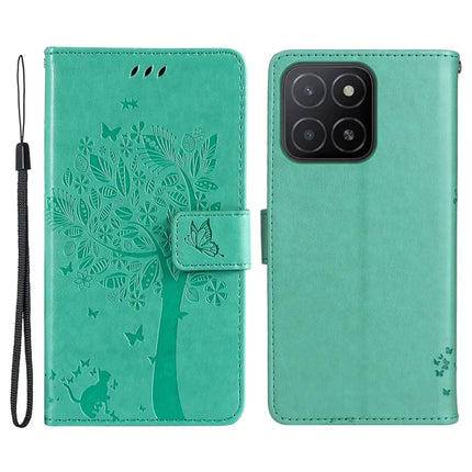 For Honor X5b / X5b Plus Case Cat Tree Pattern Flip Leather Phone Cover - Green