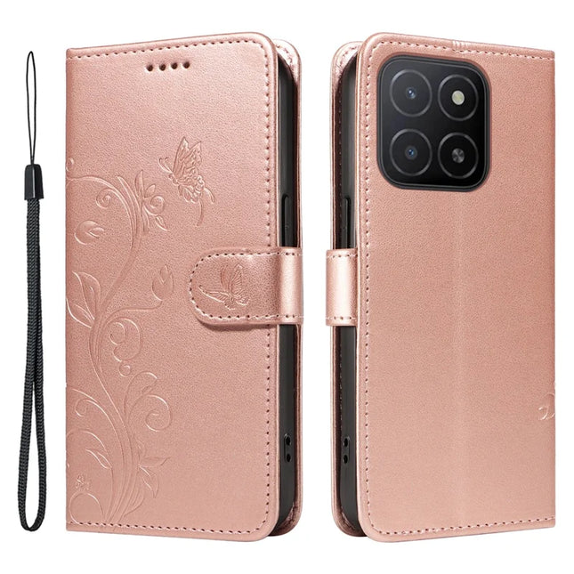 For Honor X5b / X5b Plus Case Flower Pattern PU Leather Wallet Phone Cover - Rose Gold
