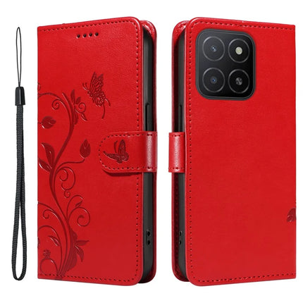 For Honor X5b / X5b Plus Case Flower Pattern PU Leather Wallet Phone Cover - Red