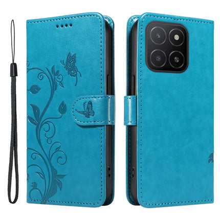 For Honor X5b / X5b Plus Case Flower Pattern PU Leather Wallet Phone Cover - Blue
