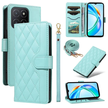 For Honor X5b / X5b Plus Wallet Case Rhombus Leather Phone Cover - Green