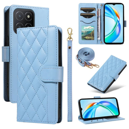 For Honor X5b / X5b Plus Wallet Case Rhombus Leather Phone Cover - Blue