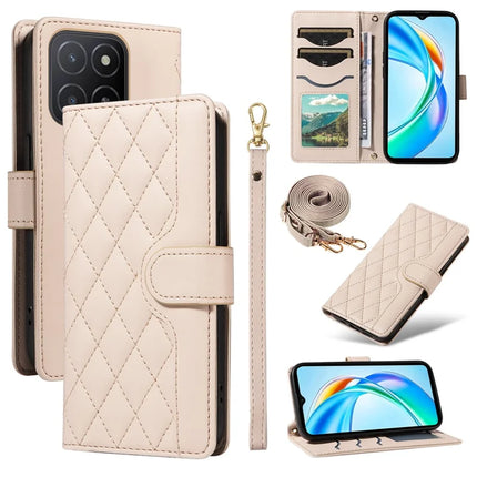 For Honor X5b / X5b Plus Wallet Case Rhombus Leather Phone Cover - Apricot