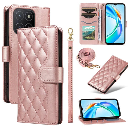For Honor X5b / X5b Plus Wallet Case Rhombus Leather Phone Cover - Rose Gold