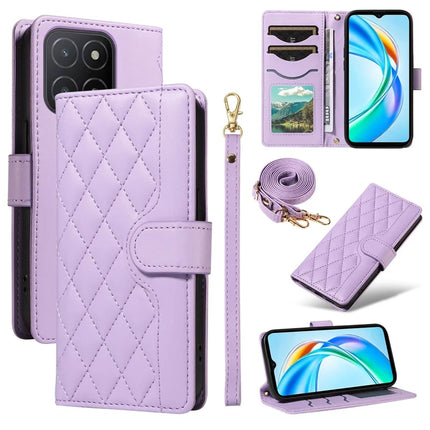For Honor X5b / X5b Plus Wallet Case Rhombus Leather Phone Cover - Light Purple