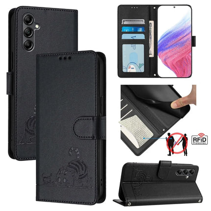 For Samsung Galaxy A56 5G Case with Strap RFID Blocking Leather Wallet Phone Cover Cat Mouse Pattern