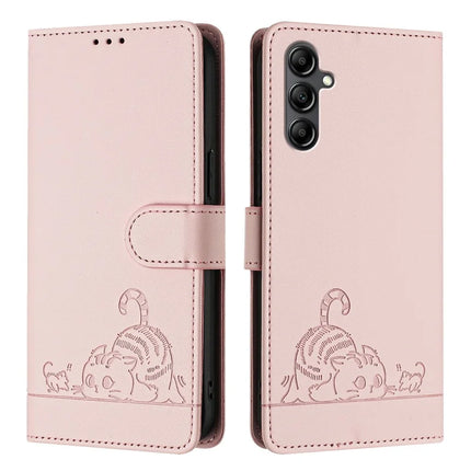 For Samsung Galaxy A56 5G Case with Strap RFID Blocking Leather Wallet Phone Cover Cat Mouse Pattern