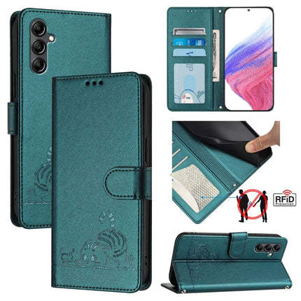 For Samsung Galaxy A56 5G Case with Strap RFID Blocking Leather Wallet Phone Cover Cat Mouse Pattern