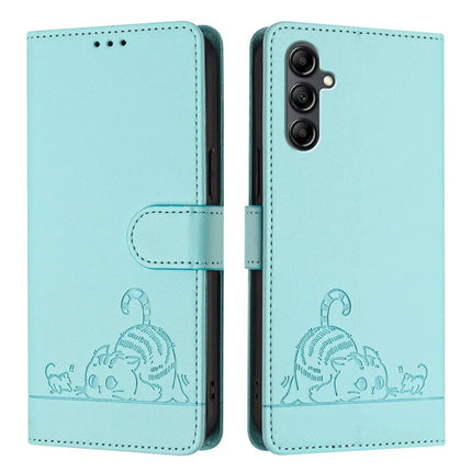 For Samsung Galaxy A26 5G Case with Strap RFID Blocking Leather Wallet Phone Cover Cat Mouse Pattern