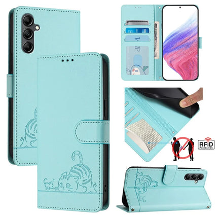 For Samsung Galaxy A26 5G Case with Strap RFID Blocking Leather Wallet Phone Cover Cat Mouse Pattern