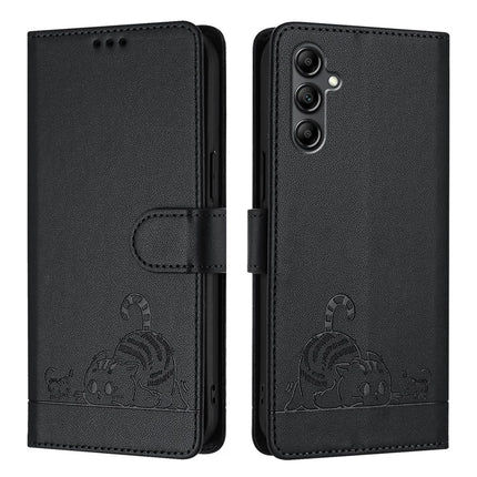 For Samsung Galaxy A26 5G Case with Strap RFID Blocking Leather Wallet Phone Cover Cat Mouse Pattern
