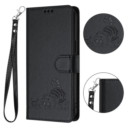For Samsung Galaxy A26 5G Case with Strap RFID Blocking Leather Wallet Phone Cover Cat Mouse Pattern