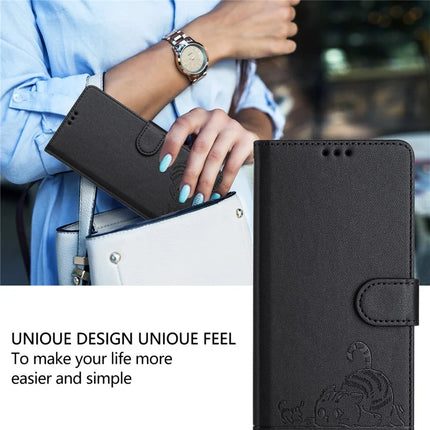 For Samsung Galaxy A26 5G Case with Strap RFID Blocking Leather Wallet Phone Cover Cat Mouse Pattern
