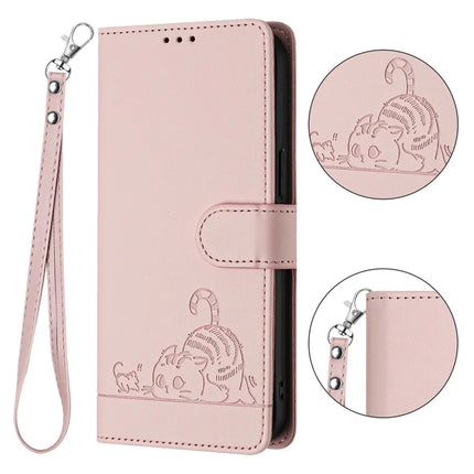 For Samsung Galaxy A26 5G Case with Strap RFID Blocking Leather Wallet Phone Cover Cat Mouse Pattern