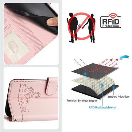 For Samsung Galaxy A26 5G Case with Strap RFID Blocking Leather Wallet Phone Cover Cat Mouse Pattern