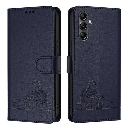 For Samsung Galaxy A26 5G Case with Strap RFID Blocking Leather Wallet Phone Cover Cat Mouse Pattern