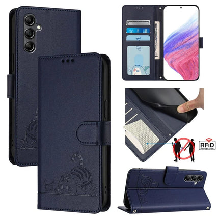 For Samsung Galaxy A26 5G Case with Strap RFID Blocking Leather Wallet Phone Cover Cat Mouse Pattern