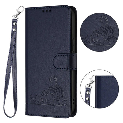 For Samsung Galaxy A26 5G Case with Strap RFID Blocking Leather Wallet Phone Cover Cat Mouse Pattern