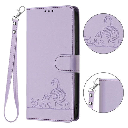 For Samsung Galaxy A26 5G Case with Strap RFID Blocking Leather Wallet Phone Cover Cat Mouse Pattern - Purple