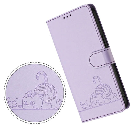 For Samsung Galaxy A26 5G Case with Strap RFID Blocking Leather Wallet Phone Cover Cat Mouse Pattern - Purple