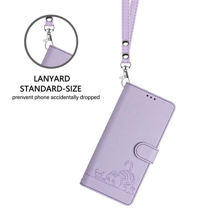 For Samsung Galaxy A26 5G Case with Strap RFID Blocking Leather Wallet Phone Cover Cat Mouse Pattern - Purple