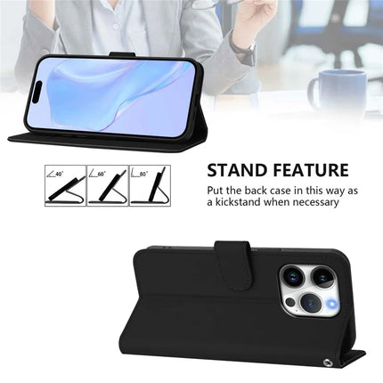 For iPhone 16 Pro Case Solid Color Wallet Leather Phone Cover with Strap