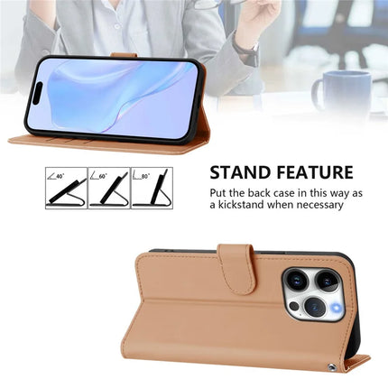 For iPhone 16 Pro Case Solid Color Wallet Leather Phone Cover with Strap