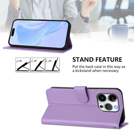 For iPhone 16 Pro Case Solid Color Wallet Leather Phone Cover with Strap