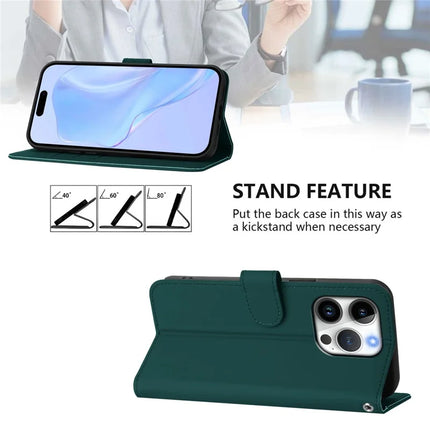 For iPhone 16 Pro Case Solid Color Wallet Leather Phone Cover with Strap
