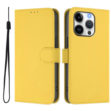 For iPhone 16 Pro Case Solid Color Wallet Leather Phone Cover with Strap