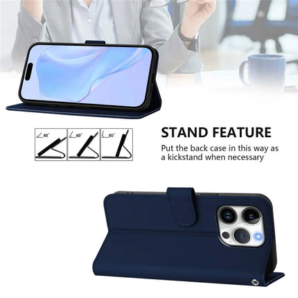 For iPhone 16 Pro Case Solid Color Wallet Leather Phone Cover with Strap