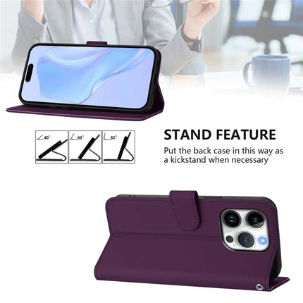 For iPhone 16 Pro Case Solid Color Wallet Leather Phone Cover with Strap