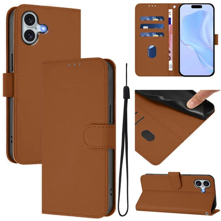For iPhone 16 Plus Case Solid Color Wallet Leather Phone Cover with Strap