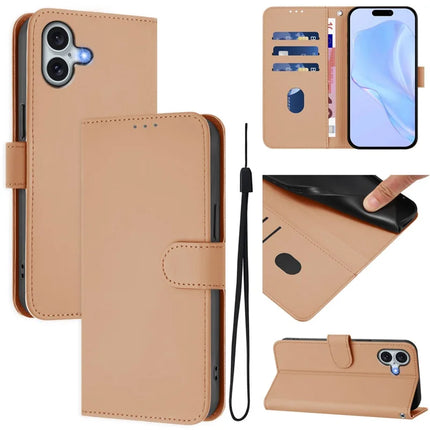 For iPhone 16 Plus Case Solid Color Wallet Leather Phone Cover with Strap