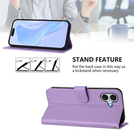 For iPhone 16 Plus Case Solid Color Wallet Leather Phone Cover with Strap