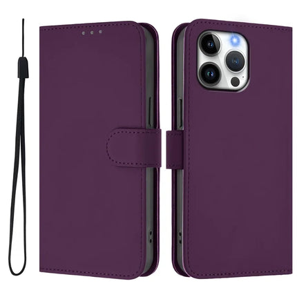 For iPhone 16 Pro Max Case Solid Color Wallet Leather Phone Cover with Strap