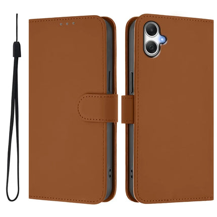For Samsung Galaxy A05 4G Case Solid Color Wallet Leather Phone Cover with Strap - Brown
