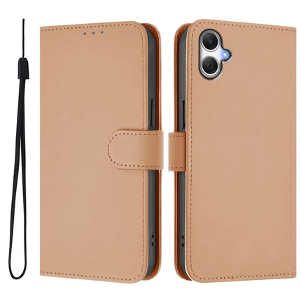 For Samsung Galaxy A05 4G Case Solid Color Wallet Leather Phone Cover with Strap - Nude