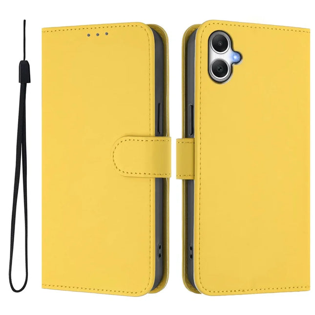 For Samsung Galaxy A05 4G Case Solid Color Wallet Leather Phone Cover with Strap - Lemon 