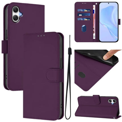 For Samsung Galaxy A05 4G Case Solid Color Wallet Leather Phone Cover with Strap