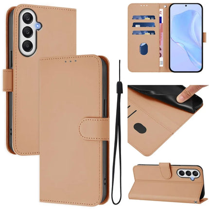 For Samsung Galaxy A05s 4G Case Solid Color Wallet Leather Phone Cover with Strap - Nude