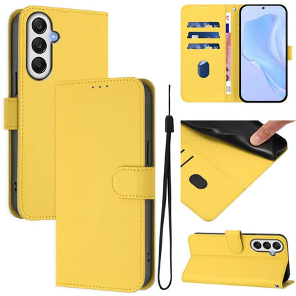 For Samsung Galaxy A05s 4G Case Solid Color Wallet Leather Phone Cover with Strap - Lemon 