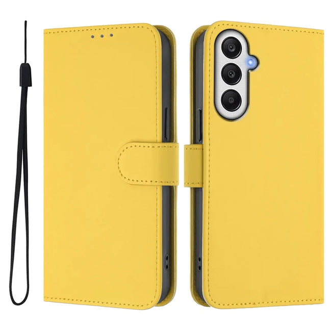 For Samsung Galaxy A05s 4G Case Solid Color Wallet Leather Phone Cover with Strap - Lemon