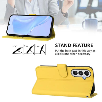 For Samsung Galaxy A05s 4G Case Solid Color Wallet Leather Phone Cover with Strap - Lemon