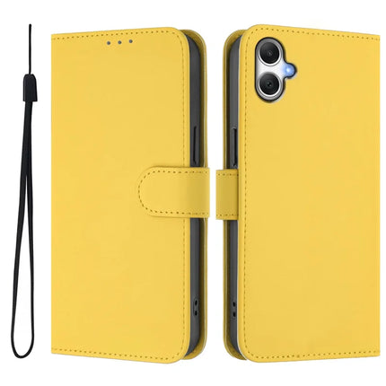 For Samsung Galaxy A06 Case Solid Color Wallet Leather Phone Cover with Strap - Lemon 