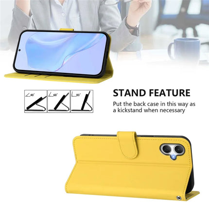 For Samsung Galaxy A06 Case Solid Color Wallet Leather Phone Cover with Strap - Lemon