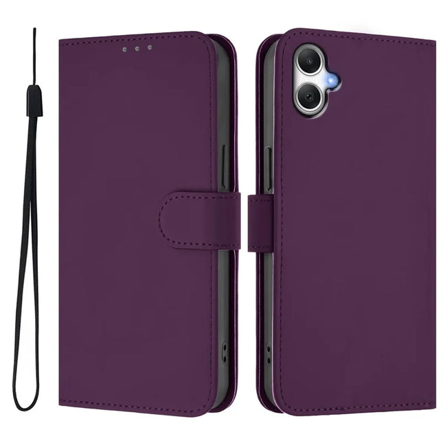 For Samsung Galaxy A06 Case Solid Color Wallet Leather Phone Cover with Strap - Violet