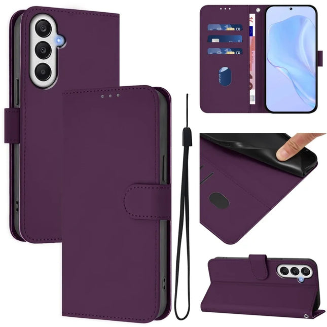 For Samsung Galaxy A54 5G Case Solid Color Wallet Leather Phone Cover with Strap - Violet