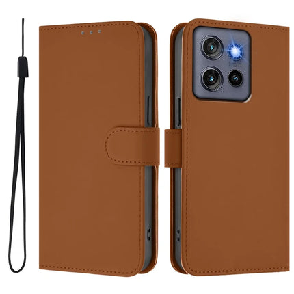For Motorola Edge 50 Neo 5G Case Solid Color Wallet Leather Phone Cover with Strap - Brown